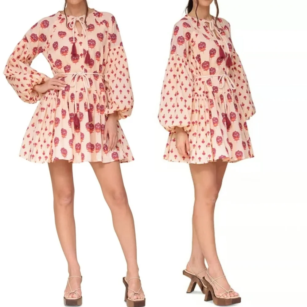 🔥Avec Les Filles Cotton Mixed-Print Floral Print Dress - Picture 4 of 6
